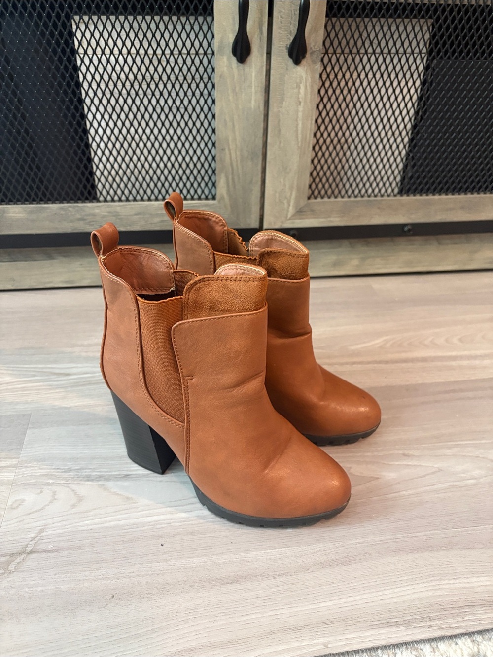 Wild Diva Tan Block Heel Ankle Boots